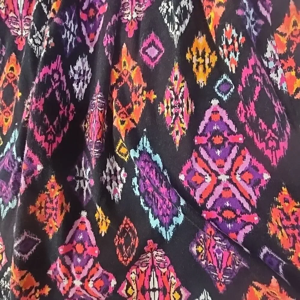 Gymboree Popover Sundress Kids 12 Black Pink Boho Ikat Tribal Geometric Tiered‎
